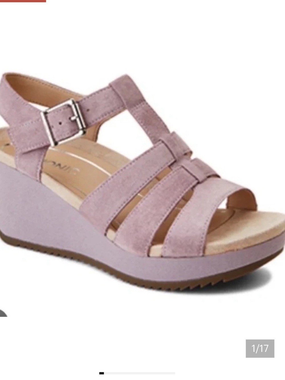 VIONIC Sandal Womens 8 Suede Wedge Mauve HOOLA TAWNY Platform T-Strap Casual